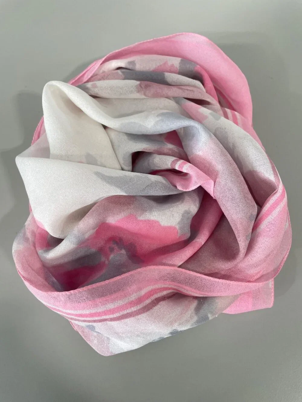 Vintage Scarf Floral Watercolor Print Square Pink White Gray Boho Feminine Fairy